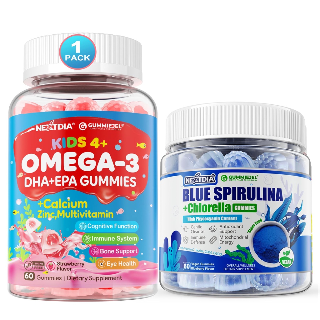 Omega 3 (EPA/DHA) Pildītie gumijas + Organic Blue Spirulina Gumies