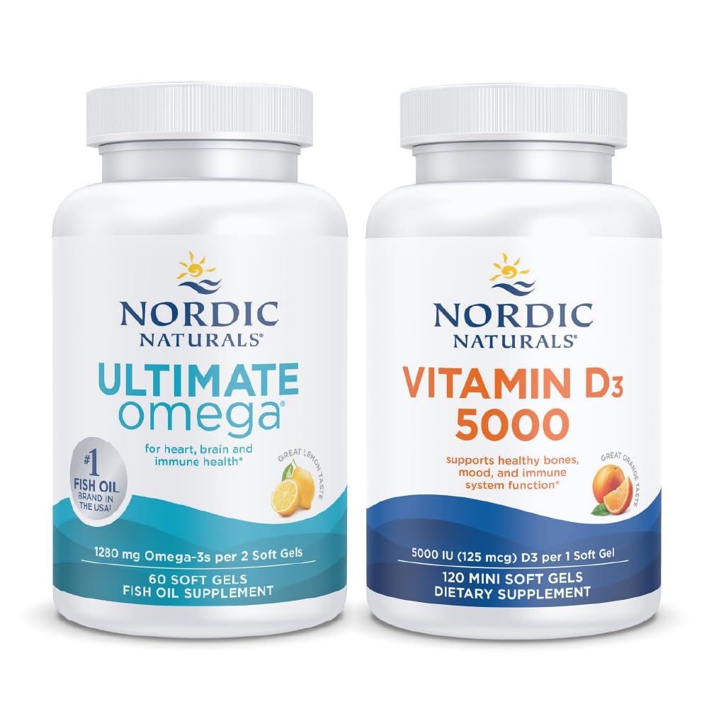 Nordic Naturals Ultimate Kognitīvās un kaulu blīvuma iepakojums - Ultimate Omega vitamīns D3 1000, oranžs