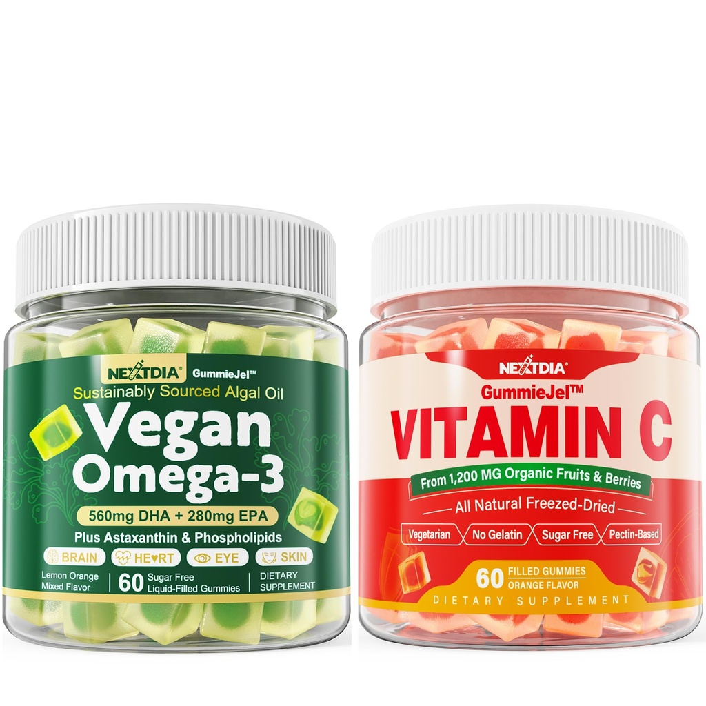 Nextdia Vegan Omega 3 Gumijas + Viss C vitamīns Gumijas pieaugušajiem un bērniem