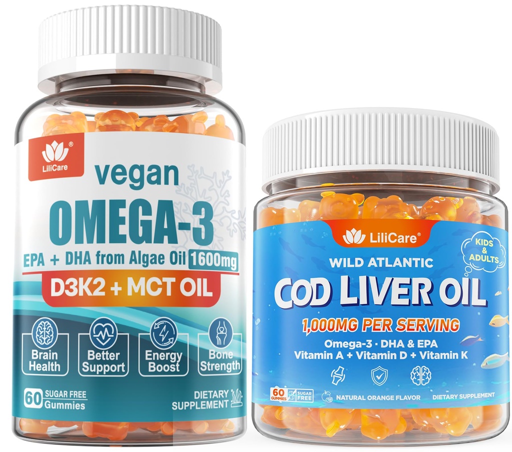2iepakojums Vegan Omega 3 Gumijas + 2iepakojums Menca Aknu eļļas Gumijas
