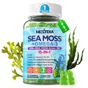 Sea Moss Gummies + Algae Omega 3 vīriešiem Sievietes, bez cukura Vegan 15-IN-1 Īru semoss Superfood with/EPA DHA, Vitamīni B12 D3, Turmeric, Elderberry, Dabka sakne, Atbalsta enerģija, Smadzenes, Imūnais 1 iepakojums
