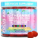 Tīra Nutra Kids Focus Gummies ar L-Teanīnu, Ginkgo Biloba, Omega-3 zivju eļļu, L-Tirozīns, B6 vitamīns, B12 60 grāfs, tīrs marķējums, ne-GMO, Vegan-Draudzīgi SmartyPop Formula bērnu atbalstam