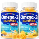 Vegan Omega 3 Gumijas bērniem 4+: Dabīgs Omega 3 Taukskābju papildinājums DHA EPA ar vitamīnu D3 B12 Probiotisko luteīnu Cinku vispārējai veselībai - Nav zivju garšu multivitamīnu bērniem(120Count)