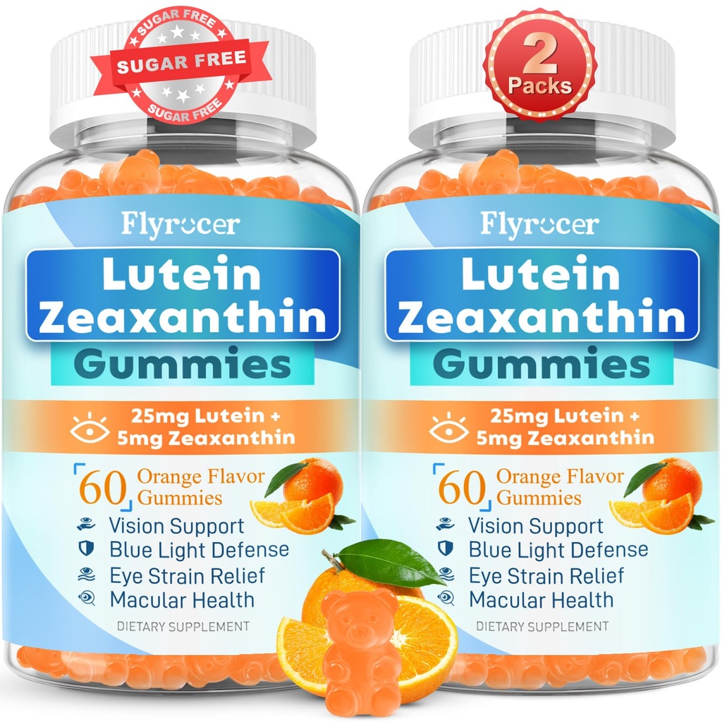 Bezcukura luteīns Gummies 25mg, luteīns un zeaksantīna piedevas acu veselībai, 13-in-1 acu kopšanas formula ar Omega-3 Melleņu safrāna-Visijas veselību, acu celmu, sausās acis,Vegan Orange Flavor 120 Cts