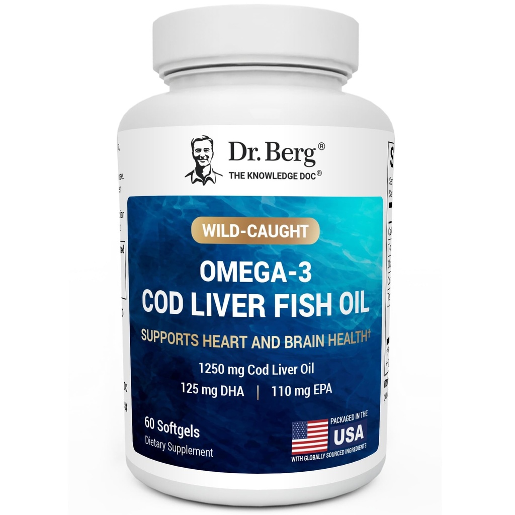 Dr. Berg Omega-3 Menca Aknu Zivju eļļa 60 Softgels – Savvaļā audzēta Islandes menca – Omega 3 EPA & DHA – Sirds, smadzenes, Imūns un acu atbalsts* – Citron Flavor – 4X Lab-Tested – Ne-GMO, Bez filtrācijas