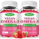 Omega 3 Gumijas Spēcīgs Aļģes Omega Avots, Boost Smadzeņu, Acu un imūnās funkcijas, ar DHA un EPA Vegan un bez cukura, zemeņu Flavor, 120 Count