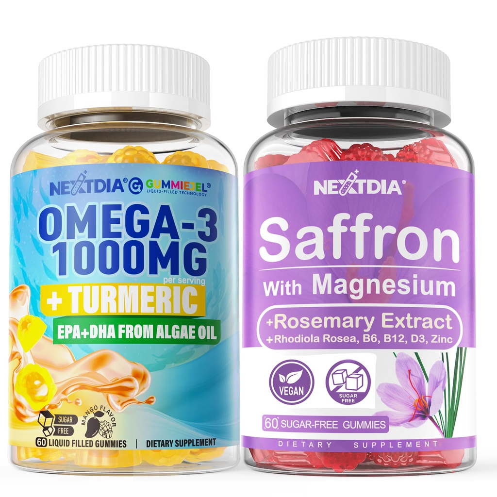 Vegan Omega-3 1000 mg + Turmeric, Saffron papildinājumi Gumijas