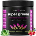 NutraChamps Super Greens Pulveris Premium Superfood - 20+ Organic Green Veggie Veseli pārtikas produkti -- Kviešu zāle, Spirulīna, Hlorella -- Antioksidants, Gremošanas enzīmi un probiotiķi (9.1 OZ, antioksidants)