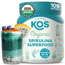 KOS Organic Spirulina Powder - USDA Certified Organic, 109 Servisi Superfood Powder for Smoothies & Juices, Neapstarots Blue Green Algae, Plant Based with Antioxidants, Vegan (13.5oz)