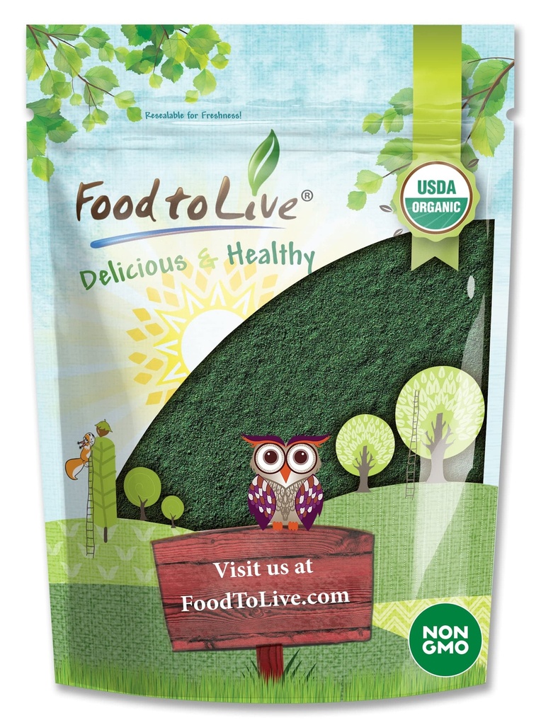 Pārtika dzīvam Organiskajam Spirulīna pulverim, 2 mārciņas – ne-GMO, košera, Raw Blue-Green Algae, Vegan Superfood, Bulk, Ne-Ired, Pure Vegan Green Protein, Bagāts ar vitamīniem un minerālvielām, Great for Drinks