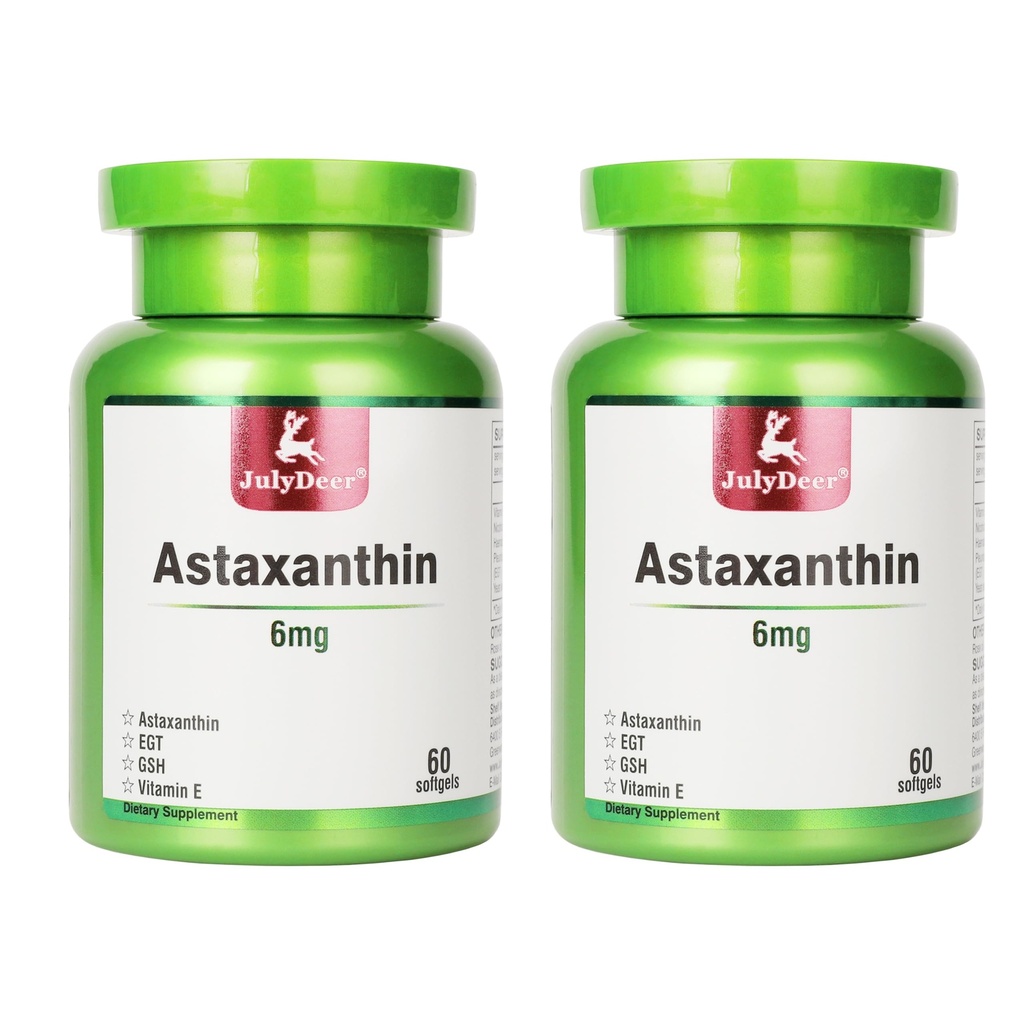 JūlijsDeer 2 Pudeles Astaksantīns 6 mg ar nikotīnamīdu E vitamīna Premium Antioksidanta papildinājums EGT GSH - ādai, acīm, locītavu un imūnās sistēmas veselības šūnu veselībai un enerģijai5 1-120 softgeliem