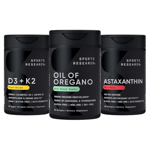 Sporta pētījumi® Antioksidantu atbalsta iepakojums - Oregano 9500mg eļļa + D3 vitamīns K2 5000iu + Trīskārša stipruma astaksantīns