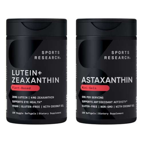 Sports Research® Eye Support - 20 mg Luteīns + 4 mg Zeaksantīns Izgatavots ar Lute-Gen® un 6 mg astaksantīna pielikumu no Islandes Astalif (120 softgels katrs)