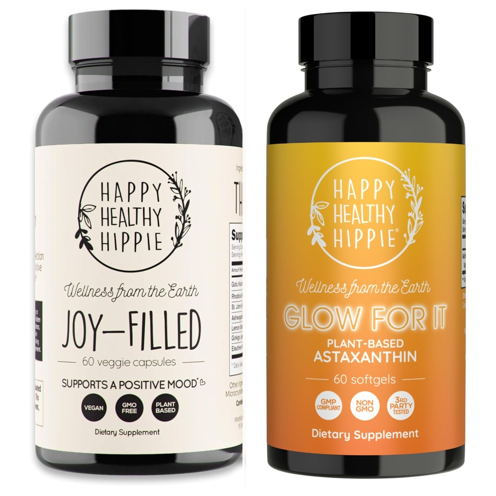 Happy Healthy Hippie Glow for it Astaksantīna papildinājums & Joy-Filled Mood atbalsta papildinājums