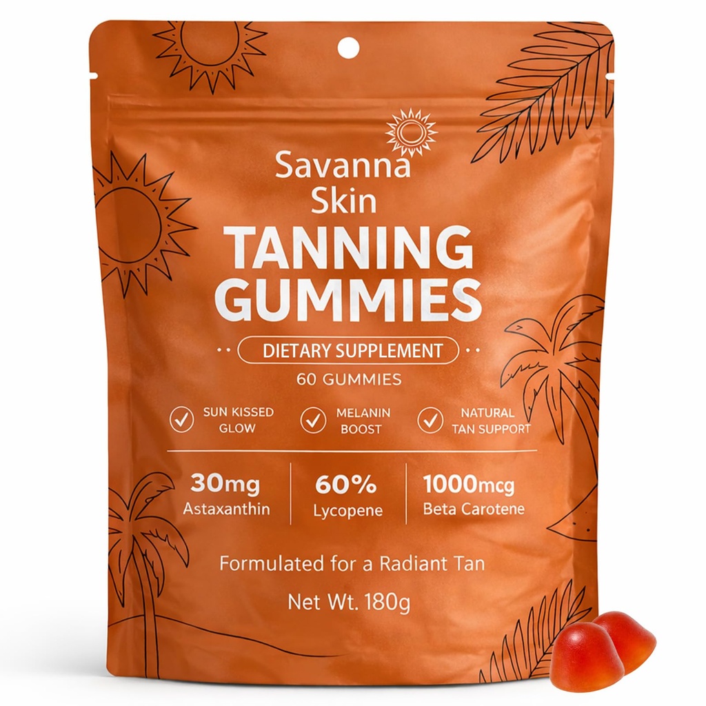 Savanna ādas miecēšanas gumijas, ar C un E vitamīnu, astaksantīnu, beta karotīnu, ādas radiāciju un hidratāciju dabiskā izskata glow, bronhu, ne-GMO, veganu un bez cukura - 60 grāvis (1)
