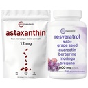 Micro Ingredients Astaksantīns 12mg Softgels & Resveratrol NAD Papildinājumi 3000mg Veggie Capsules 
