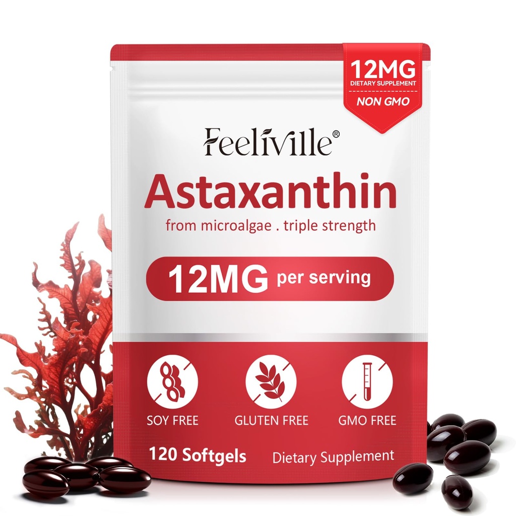 Astaksantīna papildinājumi -120 Softgels, 4 mēnešu piegādes -- Premium Astaksantīns Antioksidanti papildinājumi -- Svaigs mikroaļģu avots -- Atbalsta acu, locītavu, iekšējā cirkulācija, ādas veselība