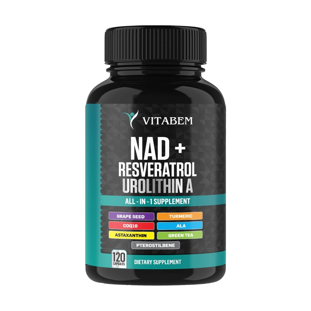 NAD+ papildinājumu komplekss – NAD papildinājums+ 300 mg ar astaksantīnu, urolitīnu A, resveratrolu, CoQ10 un antioksidantu maisījums – šūnu enerģija, mitohondriju atbalsts – 120 grāds (1. iepakojums)