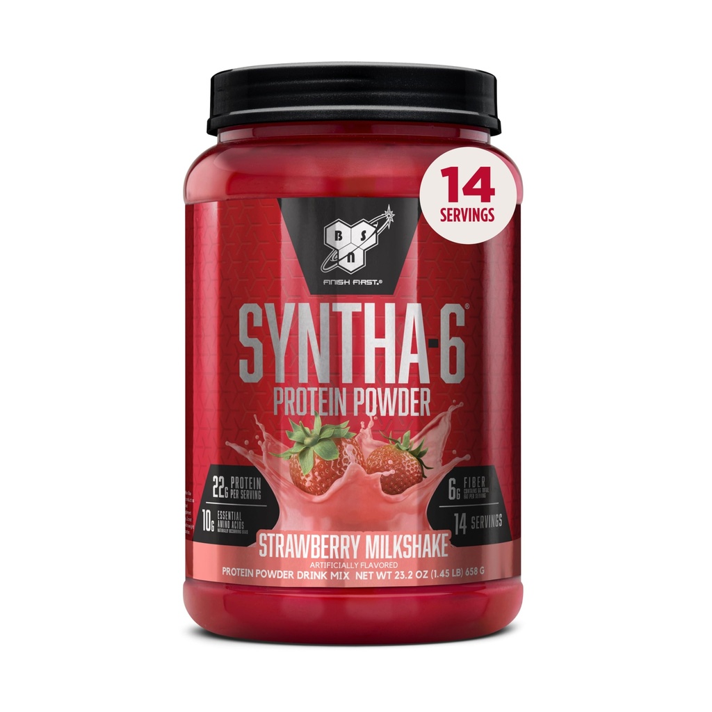 BSN SYNTHA-6 Premium proteīna pulveris ar 6g Fiber, Whey Isolate, Micellar Casein, piena proteīna izolāts, 6g tauku, zemeņu Milkshake, 14 Servē, 1,45 mārciņa (iepakojums May Vary)