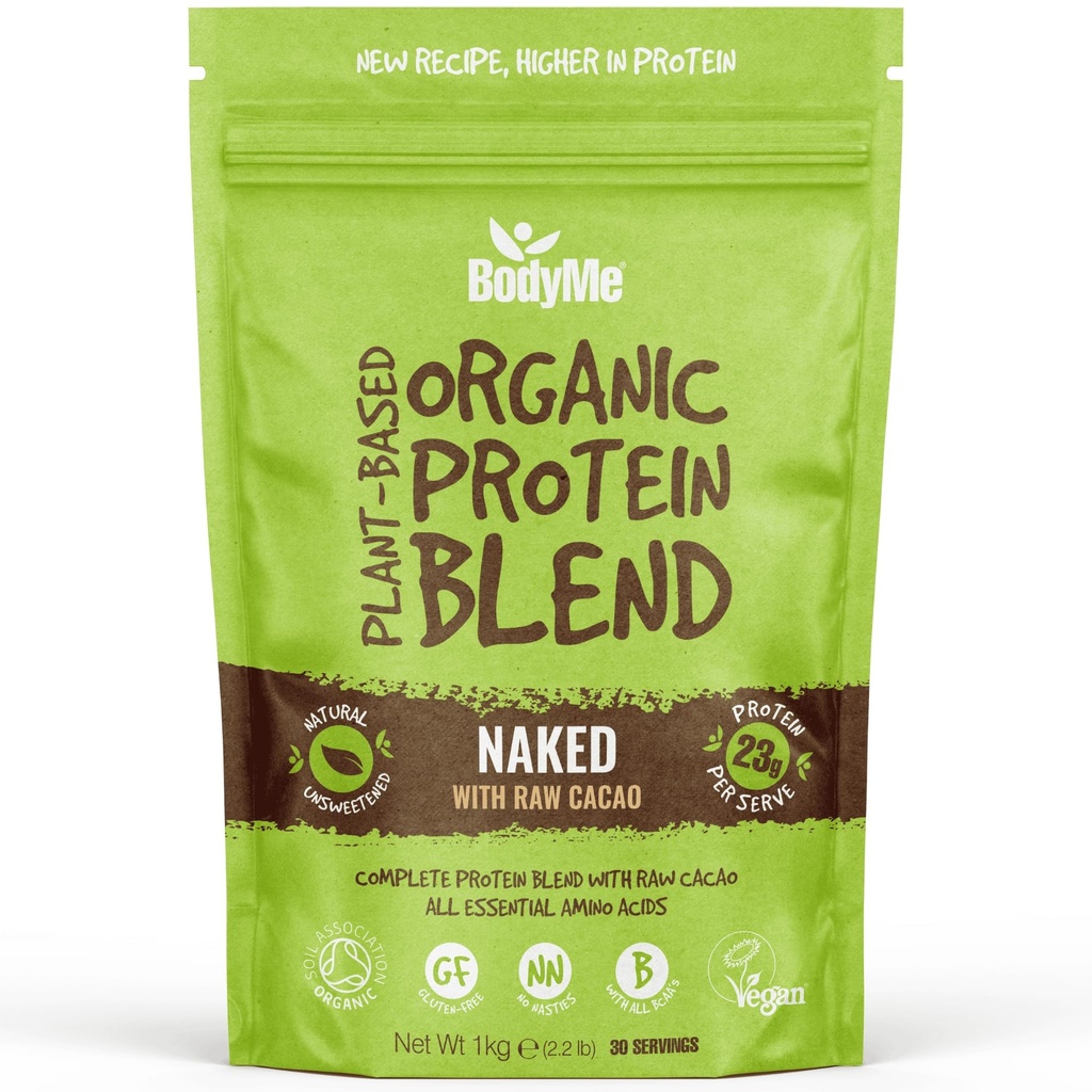 BodyMe Organic Vegan Protein Powder Blend; Raw Cacao ; 2,2lb 1kg; NEATBILST 3 augu olbaltumvielām