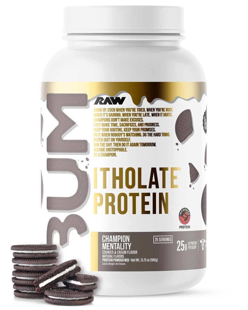 Raw Sūkalu izolāta proteīna pulveris, Cookies & Cream (CBUM Itolāta proteīns) - Sporta Nutrition Pulveris muskuļu augšanu un atjaunošanos - Zems tauku saturs, zems Karb- 25 Kalpo