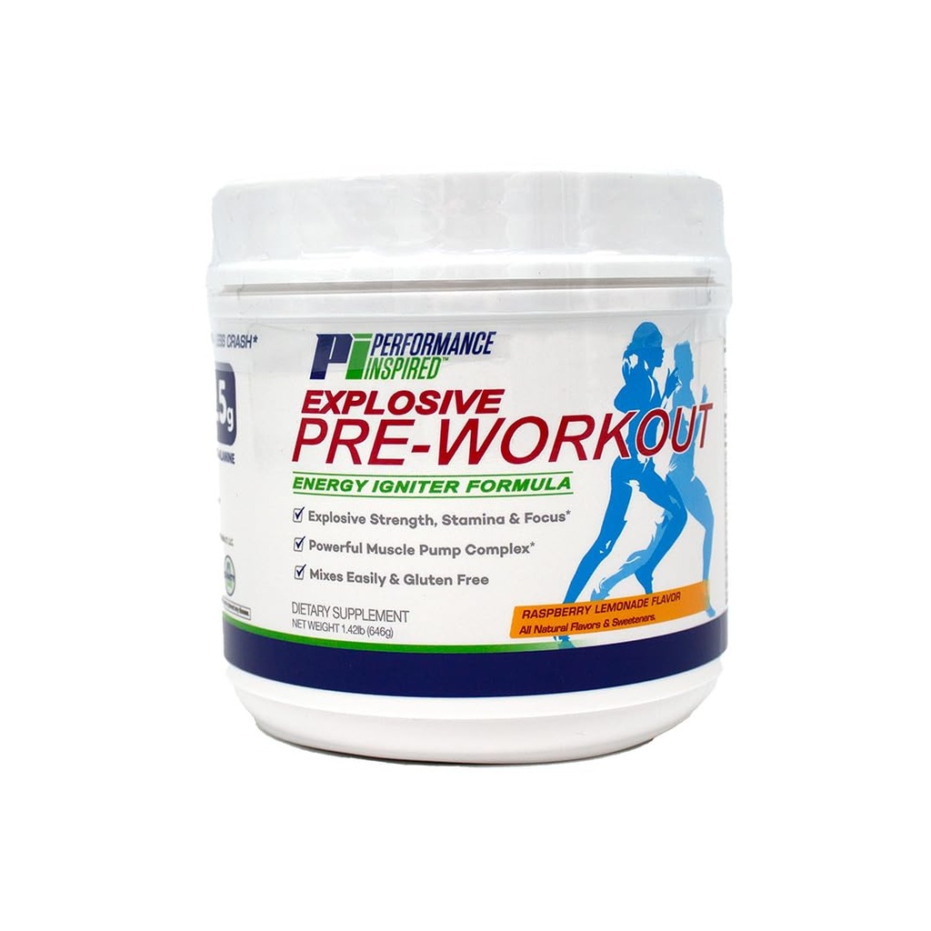 Performance Inspired Nutrition Pre-Workout Powder - All Natural - G-free & Vegan Formula - Satur Citrulīnu - Nitrozigīns - Zaļā tēja - Arginīns - Beta Alanīns - Aveņu citronāde - 23.84 Ounce