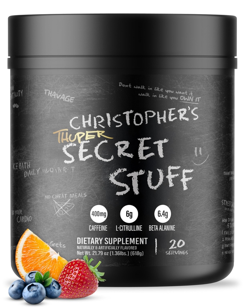 RAW Thuper Thavage Pre Workout Pulveris - Augsta līmeņa pirmsdarbs ar kreatīnu, Beta Alanīnu, L-citrulīnu un kofeīnu - Chris Bumstead Vingrošanas un fitnesa papildinājums vīriešiem un sievietēm - Secret Stuff