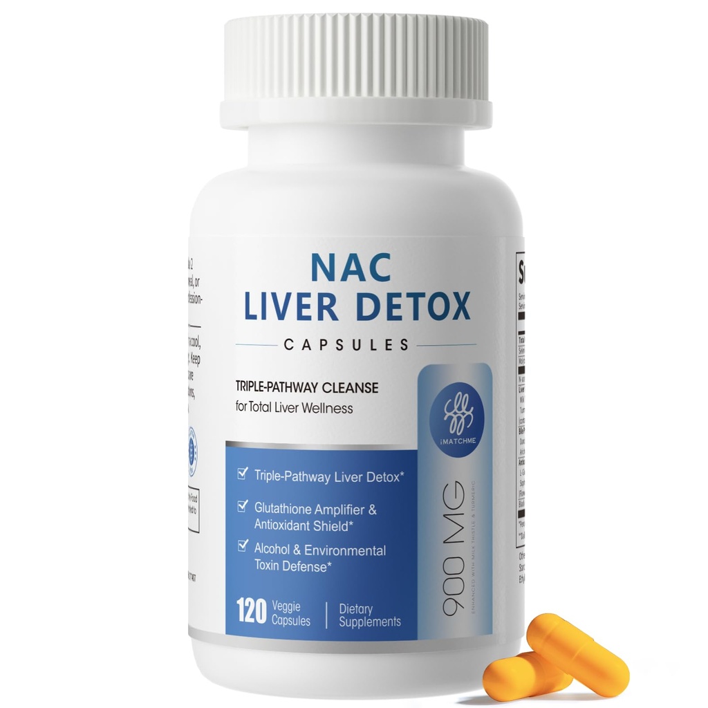 NAC papildinājums 900 mg – Aknu tīrīt Detox & remonts, antioksidants un šūnu veselība, Alkohola aizsardzības atbalsts – N-Acetyl Cysteine kapsulas ar pienu Thatle, Turmeric, Dandelion & Artichoke – 120 Count