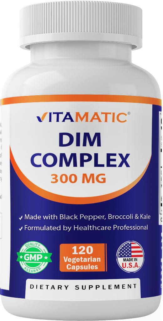 Vitamatic DIM piedevu komplekss sievietēm un vīriešiem - 300mg - 120 Veg Kapsulas - izgatavots no melnā pipara, brokoļu pulvera un pūdera - bez GMO un lipekļa - atbalsta Hormonālais līdzsvars