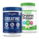 Orgain Creatine Monohidrāts Pulveris 17.64 Oz (100 Kalpojumi) & Organic Vegan Vanilla Bean Protein Pulveris 2.03 Lb barbe - augu bāzes proteīns un muskuļu atbalsts