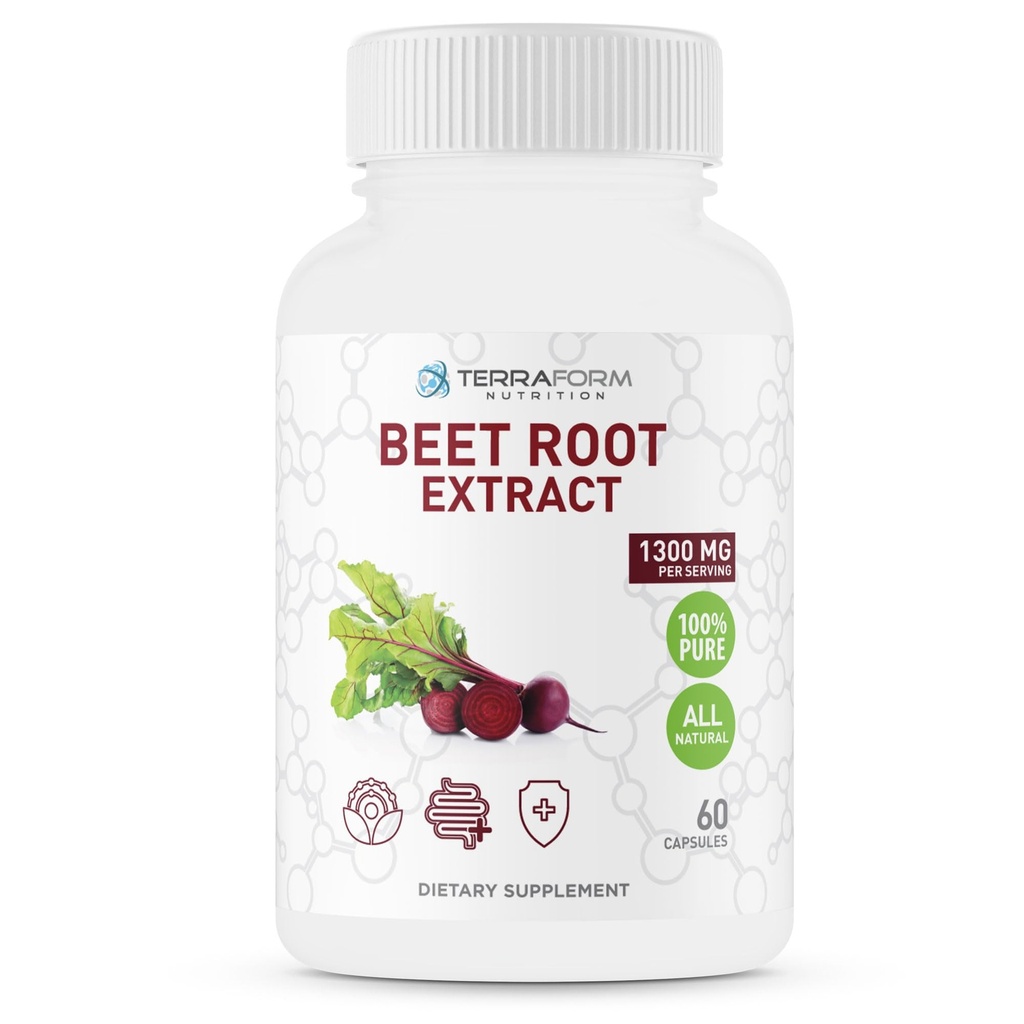 Sarkanās bietes ekstrakts 1300mg uz vienu Kalpotāju – Pulverveida bietes Papildinājums - 60 Kapsulas - 1 mēnesis - Vegan Friendly - Ražots ASV