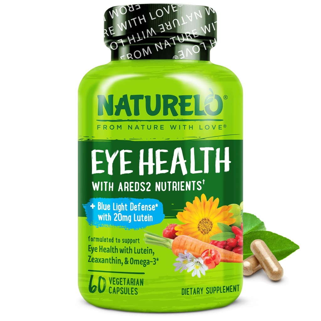NARURELO acu vitamīni - AREDS 2 Formula Nutrients ar luteīnu, Zeaksantīnu, C vitamīnu, E, Cinku, Plus DHA - papildinājums sausām acīm, Veselīga redze, acu atbalsts - 60 Vegan kapsulas