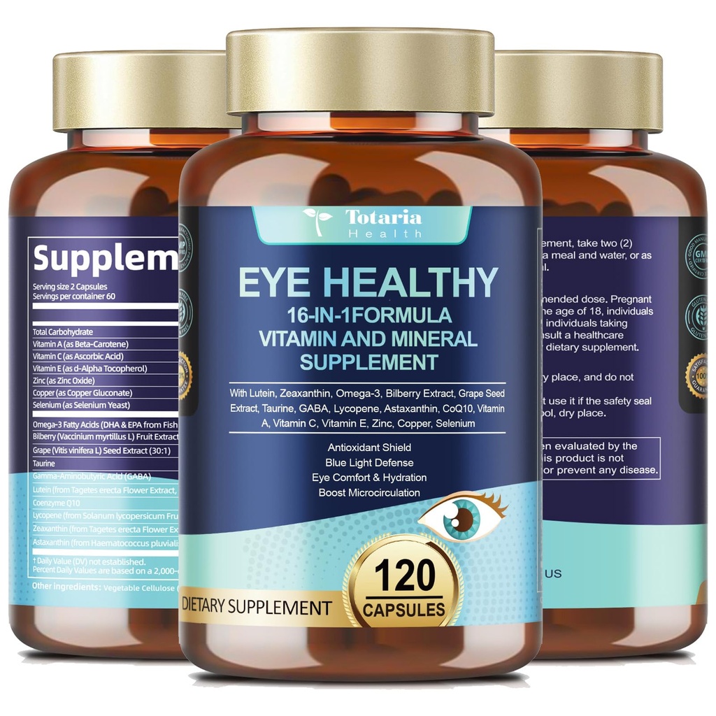 AREDS 2 Acu vitamīni un minerālvielu Melleņu ekstrakts Omega-3, Acu vitamīni senioriem Makulas veselība un sausās acis, acu vitamīni Luteīns un Zeaksantīna atbalsts Acu celmi un hidratācija (120 kapsulas)
