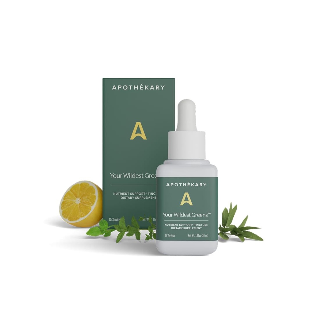 Apotékary Jūsu savvaļas zaļumi augu šķidrumu pilieni, All-in-one ikdienas Superfood papildinājums, vitamīnu un minerālvielu atbalsts, 5X potence zaļo pulveri, bez cukura, Calorie bezmaksas, (15 Kalpo) 1,22oz