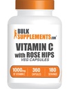 BulkSupplements.com C vitamīns ar Rose Hips kapsulām - Askorbīnskābe Supplemnet, Rose Hips imūnās sistēmas atbalstam - Vegan, 2 kapsulas uz vienu Kalpotāju (1000mg), 360 skaitļa (1. iepakojums)
