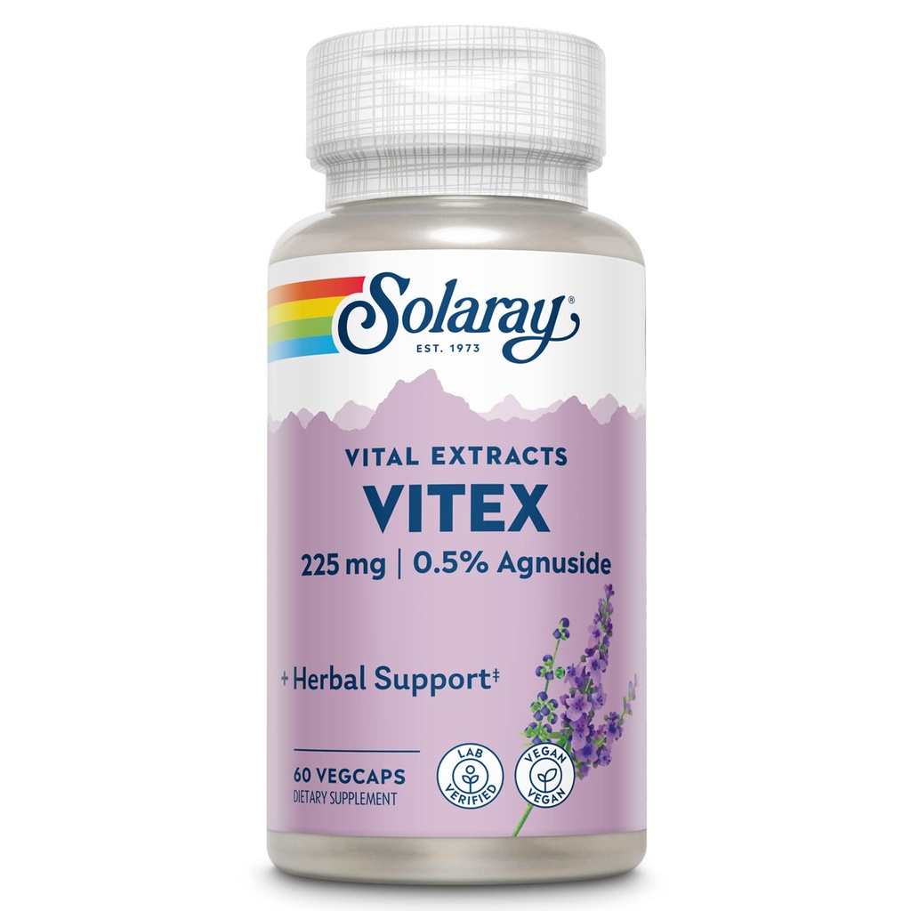 SOLARAY Vitex Berry ekstrakts 225 mg - Casteberry papildinājums sievietēm - Tradicionālais Hormonu Balance atbalsts - Chaste Tree Berry - Vegan, Lab Verified - 60 Servings, 60 VegCaps