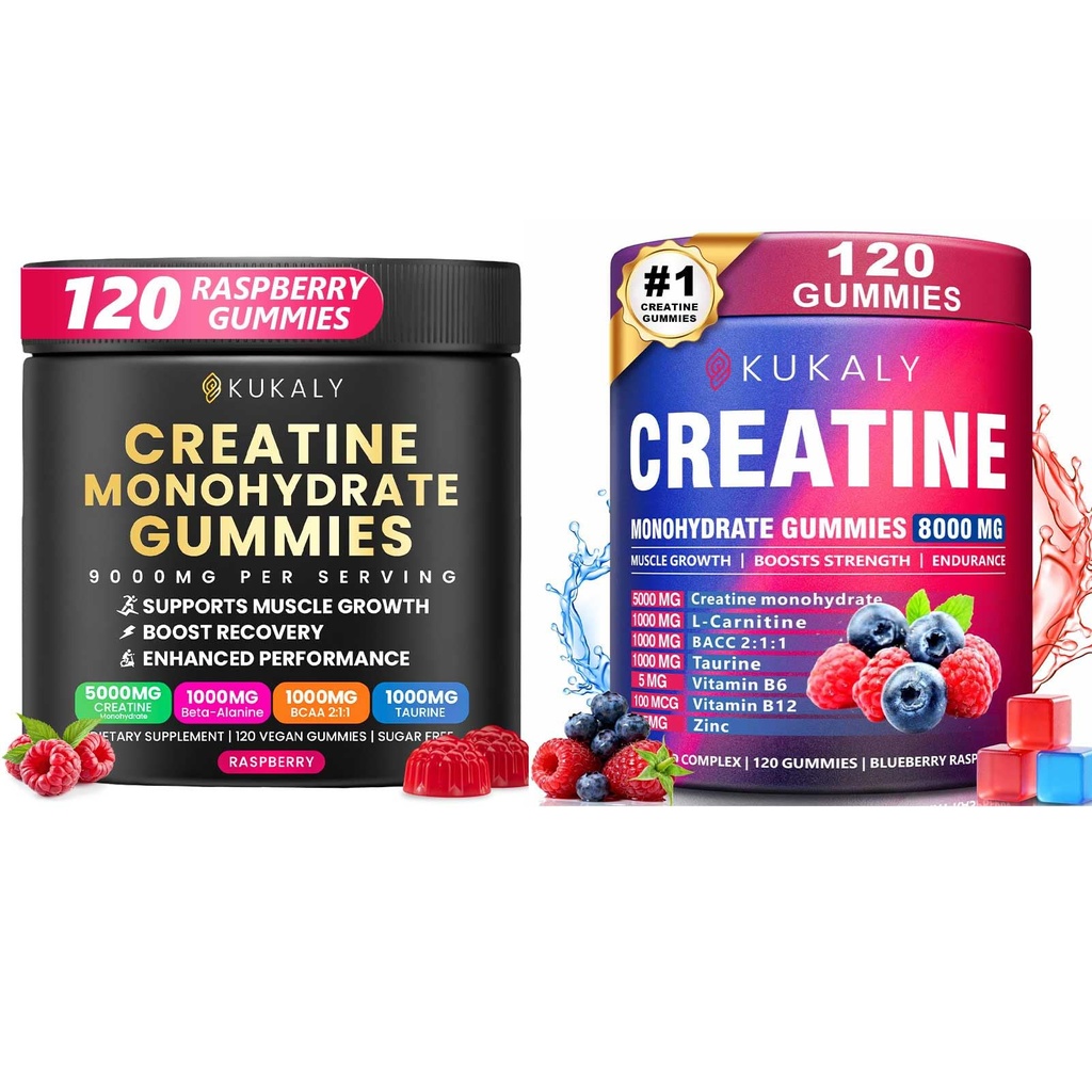 Kreatīnmonohidrāts Gumijas vīriešiem un sievietēm, 9000MG Kreatīn Gumijas bez cukura -BCAA 2:1, B12 B6 Boost Strength, Focus & Izturība, Vegan, ne-GMO