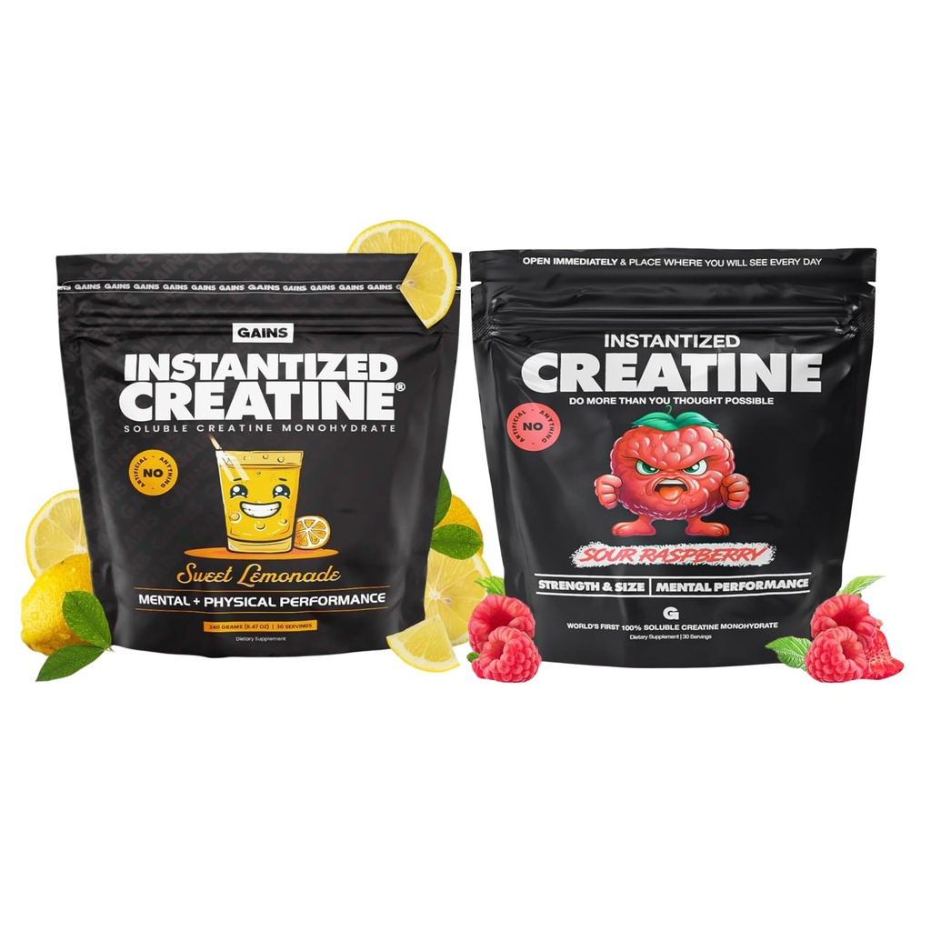 Ieguvumi Bulk Instantized kreatīna monohidrāts sievietēm un vīriešiem, Šķīst pirms Workout pulveris, atbalsta muskuļu ēka, spēks un veiktspēja, salds citronāde un skābs aveņu, 60 Kalpo