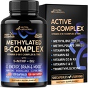 B vitamīna komplekss Metilēts - B-komplekss ar metilfolātu un B12 - Biopieejams vīriešiem un sievietēm - 9-in-1 Metilēts multivitamīns - Enerģija, smadzenes un koks - Vegan - Ražots ASV - 120 Kapsulas, Viena/Diena
