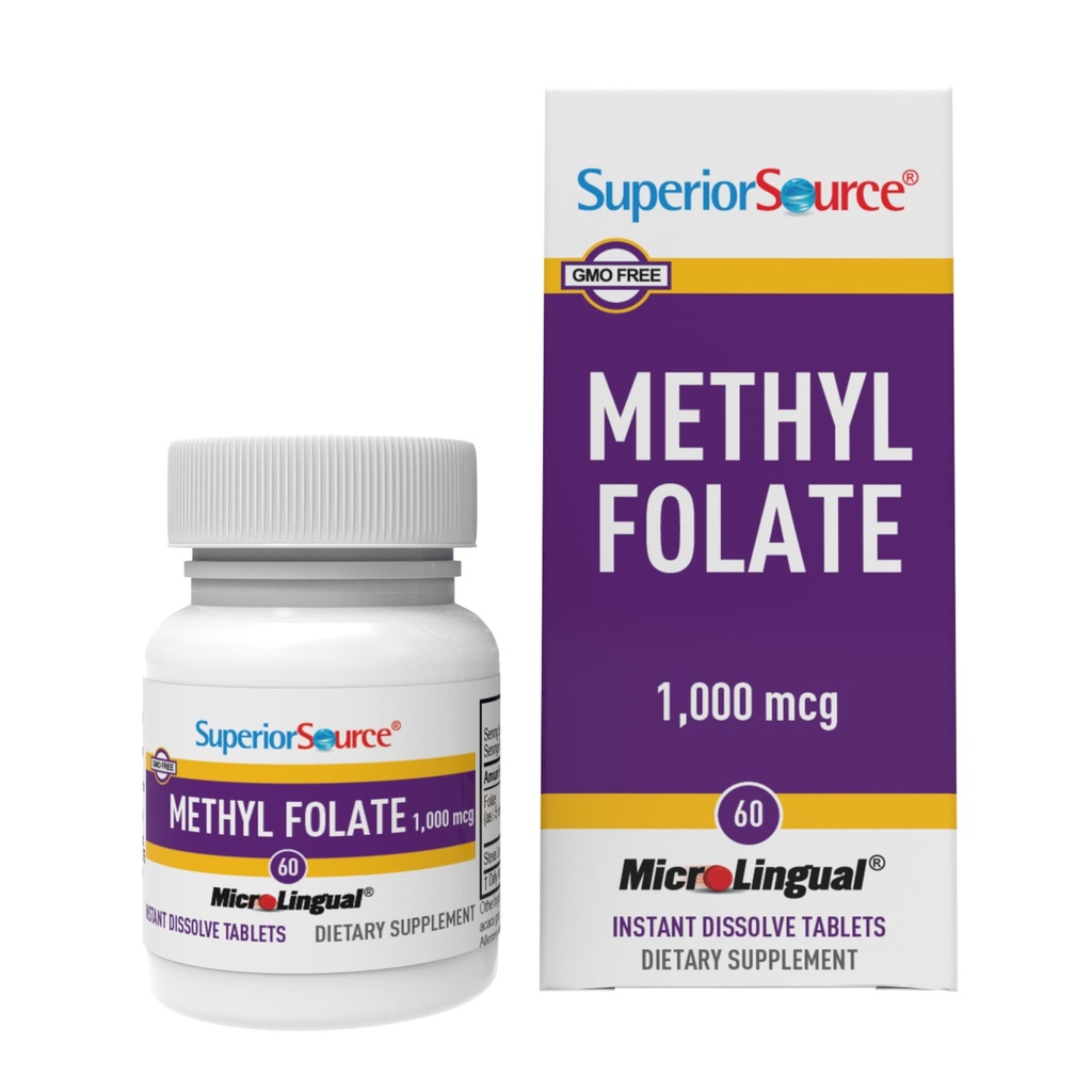 Superior avots Metilfolāts 1000 μg - Folāta Papildinājums sievietēm un vīriešiem - metilēts folāta Papildinājums Atbalsta Veselīgas nervu sistēmas un sarkanās asins šūnas - 60 tabletes šķīdināšanai zem mēles