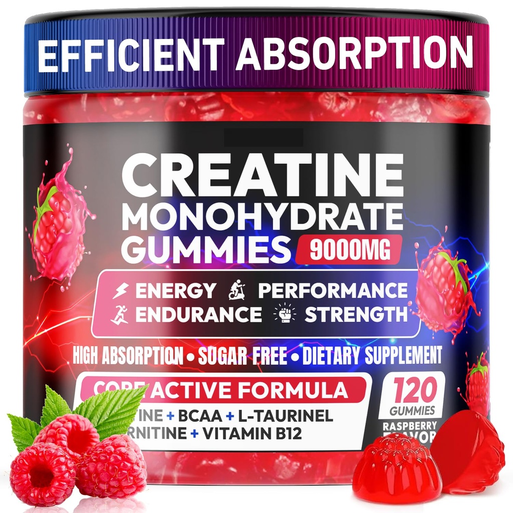 Kreatīnu gumiju monohidrāts Complex 9000MG, pirmsdarbs vīriešiem un sievietēm, kreatīnu gumiju ar L-Taurīna, BCAA 2:1, B12/6 muskuļu atbalstam, uzlabot izturību, enerģijas Boost-120 Count