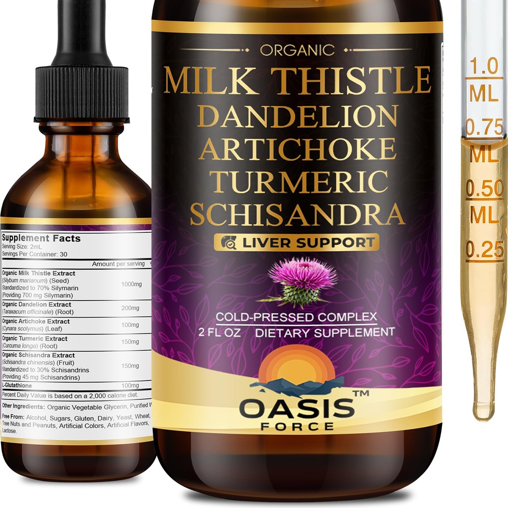 2 Iepakojums Piena Thistle Pilieni Aknas Attīrīt Detox & Remonts, Piena Thistle Extract Šķidruma Papildinājums ar Dandelion & Artichoke Aknu Support, Vegan, Organic, bez alkohola, 4 FL OZ