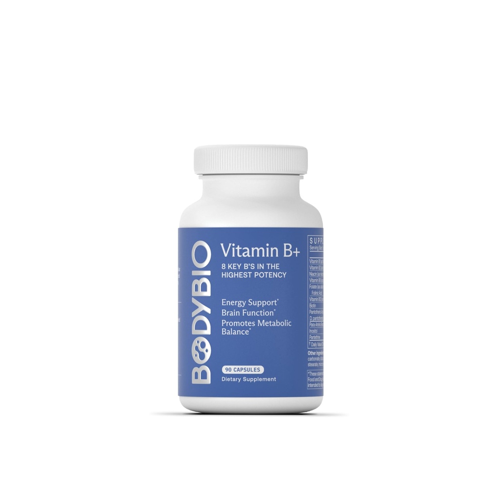 B vitamīnu komplekss, tostarp B1, B2, B3, B5, B6, Metil-B12, folijskābe, 5-MTHF un B7, lai atbalstītu modrību, vielmaiņas un imūnā sistēma, 90 kapsulas