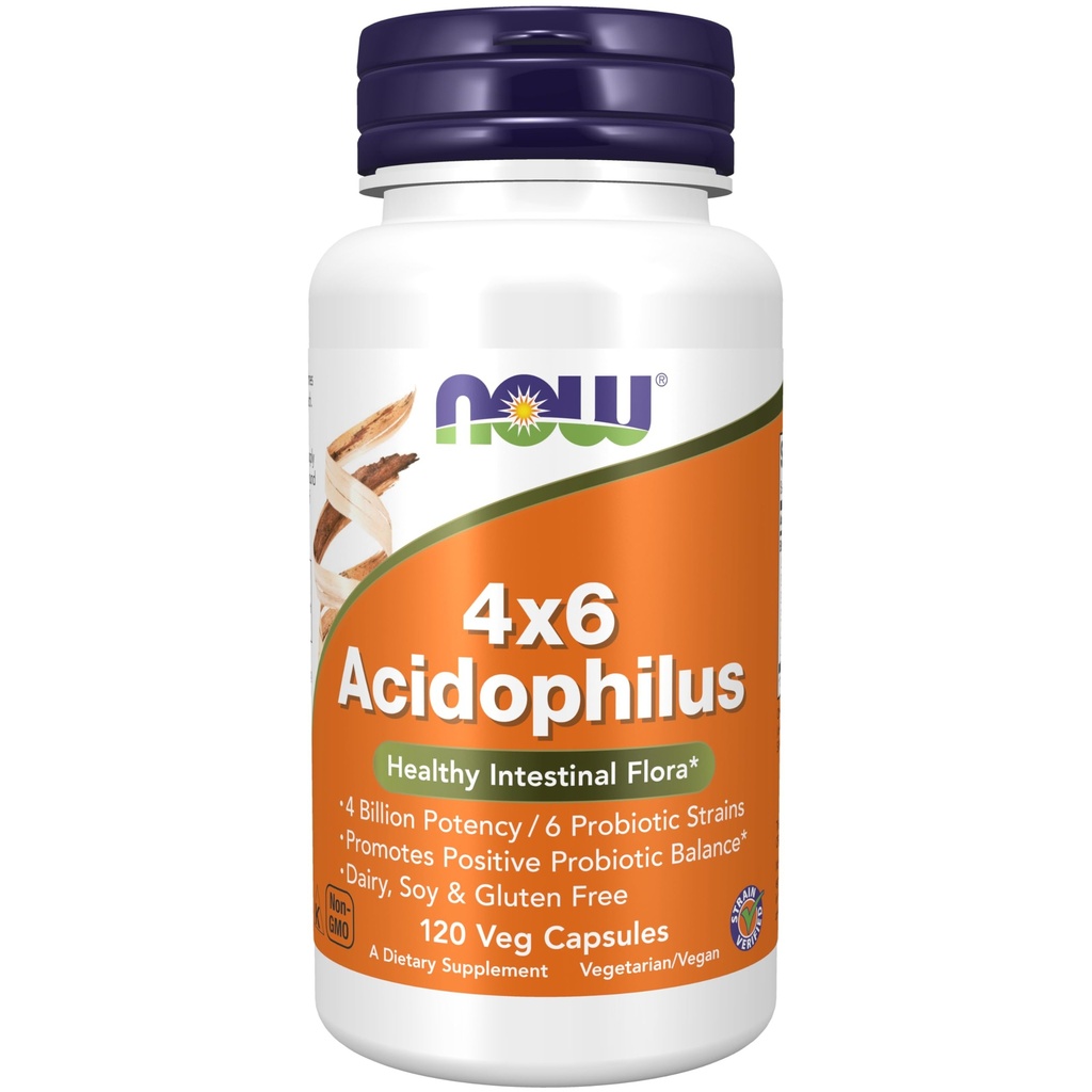NOW pārtikas piedevas, Acidophilus 4X6, 4 miljardi potenci ar 6 probiotikas celmi, celma Verified, 120 Veg kapsulas