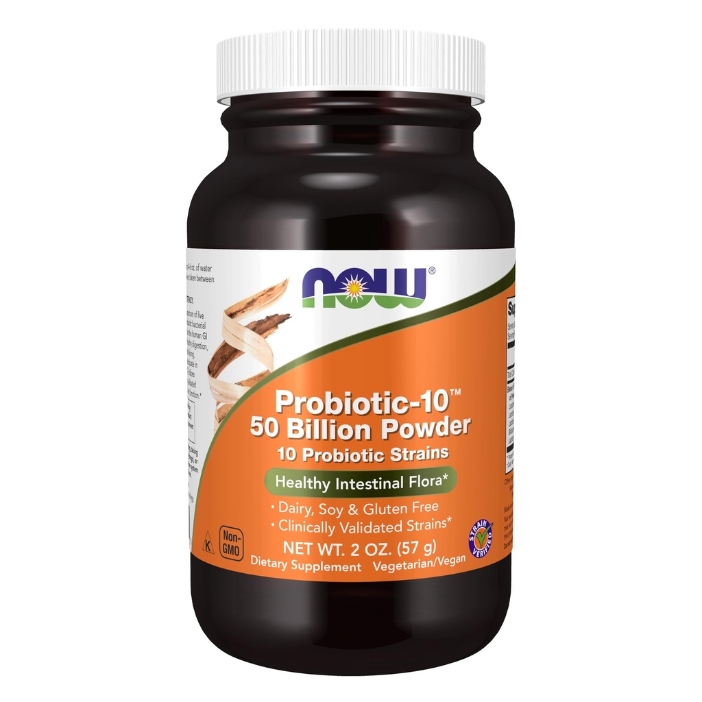 NOW papildinājumi, Probiotic-10TM pulveris, 50 miljardi, ar 10 Probiotic celmi, celma pārbaude, 2-Ounce