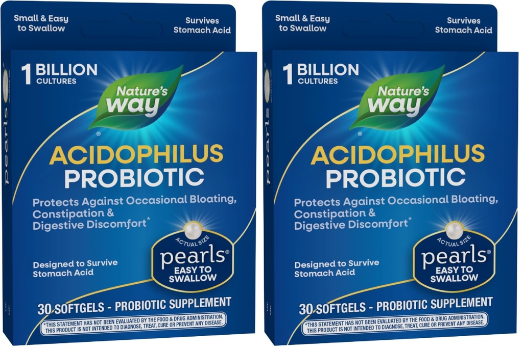 Dabas ceļš Acidophilus Probiotic Pearl,Atbalsts Gremošanas līdzsvars un Gut Veselība,Reduce Retāk Aizcietējums un uzpūšanās*,1 miljardu kultūras,30 Softgels,(Iepakojums no 2)