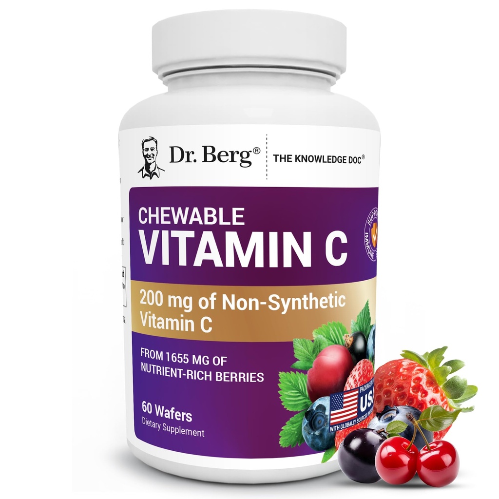 Dr. Berg Chewable C vitamīna komplekss - izgatavots no organiskām, ne-GMO ogām - 60 Delicious Wafers