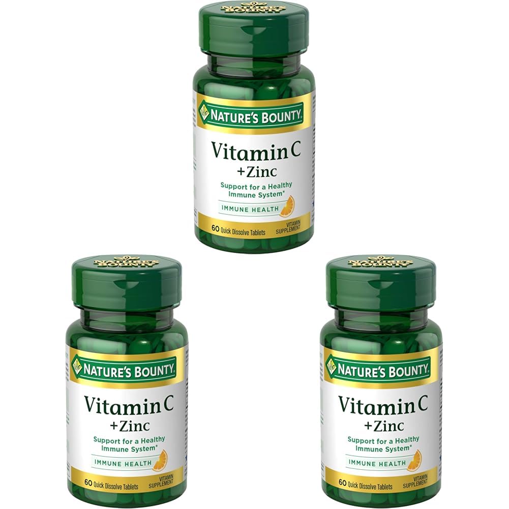 Dabas bounty vitamīns C + cinks, vitamīnu piedevas, atbalsta imūno veselību, 60 mg, 60 tabletes (iepakojums no 3)