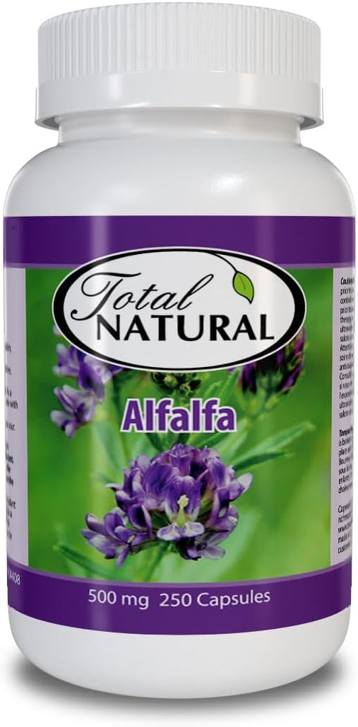 Dabas Alfalfa Papildinājums 500mg 250 Kapsulas [1 pudeles], Bagātīgs ar vitamīniem un izsekot minerālvielas, veicina enerģiju un labklājību, veicina gremošanas veselību