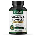 Built by Nature B vitamīna komplekss – Super B komplekss Vitamīni sievietēm un vīriešiem – enerģija, stress un imūnās sistēmas atbalsts – augstas pakāpes B vitamīnu komplekss ar B12 – 180 tabletēm